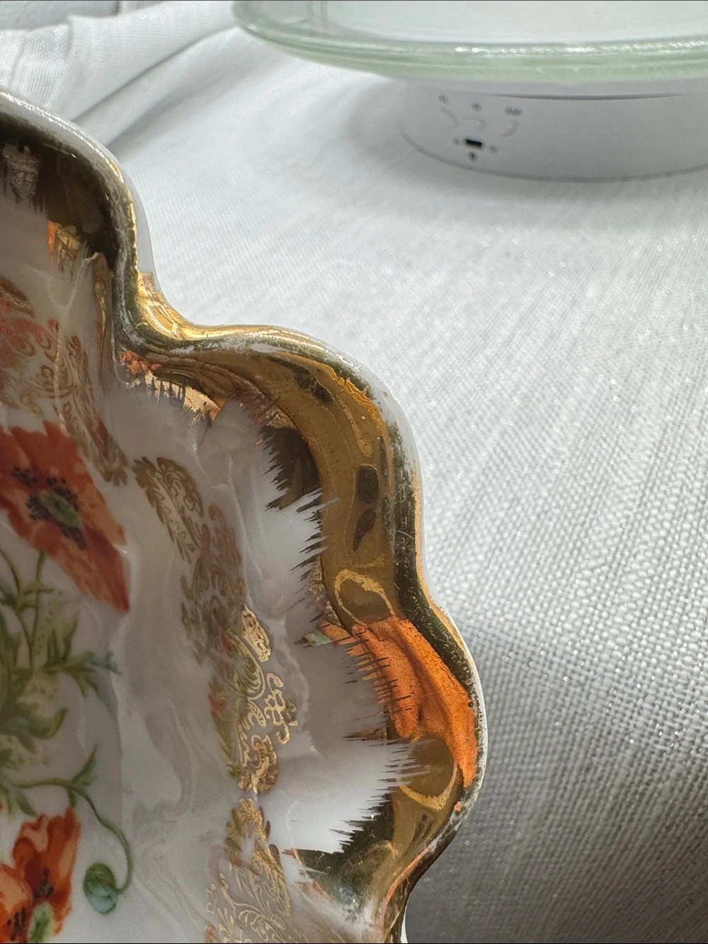 Victoria Carlsbad Divided Serving Dish Handle orange flowers Gold Trim scalloped